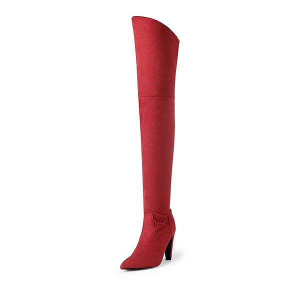Thigh High Heeled Boots - RED SUEDE -  0